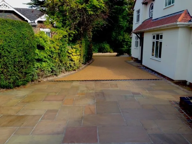 Indian sandstone and resin bound driveway complete by Interlink Paving in Liverpool